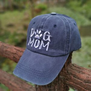 Waldeal Dog Mom Ponytail Hat, Gifts for Dog Lovers, Adjustable Embroidered Messy Bun Ponycap Navy