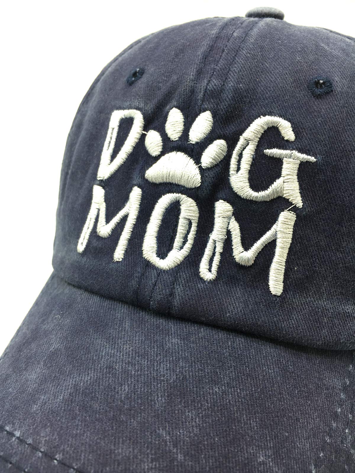 Waldeal Dog Mom Ponytail Hat, Gifts for Dog Lovers, Adjustable Embroidered Messy Bun Ponycap Navy