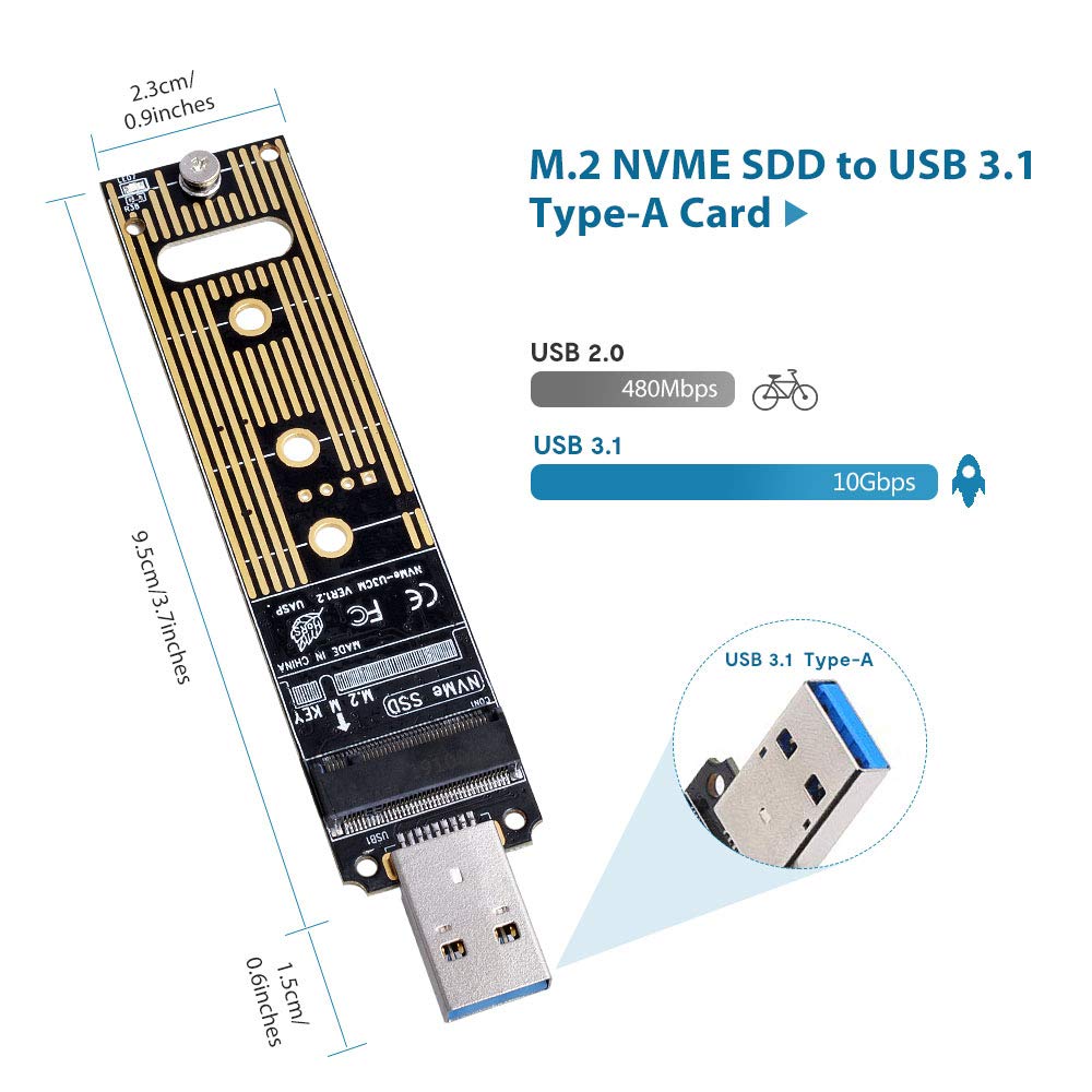 JESOT NVMe to USB Adapter, M.2 SSD Portable Converter, PCIe Based M Key Hard Drive Reader, 10 Gbps USB 3.1 Gen 2 Bridge Chip, Hot Swap, Windows, MAC OS