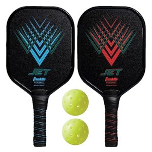 franklin sports pickleball paddles + balls starter set - 2 player pickleball rackets + pickleballs - (2) jet aluminum pickleball paddles + (2) x-40 pickleballs - usa pickleball (usapa) approved