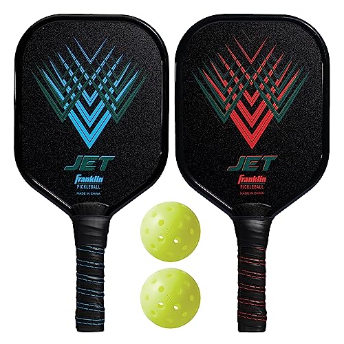 Franklin Sports Pickleball Paddles + Balls Starter Set - 2 Player Pickleball Rackets + Pickleballs - (2) Jet Aluminum Pickleball Paddles + (2) X-40 Pickleballs - USA Pickleball (USAPA) Approved