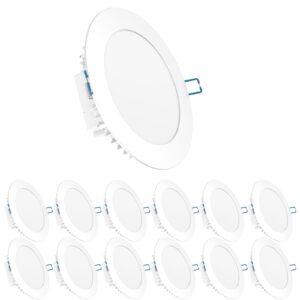 sunco lighting 12 pack 6 inch ultra thin led recessed ceiling lights slim, 5000k daylight, 14w, damp rated, dimmable canless integrated junction box, etl energy star