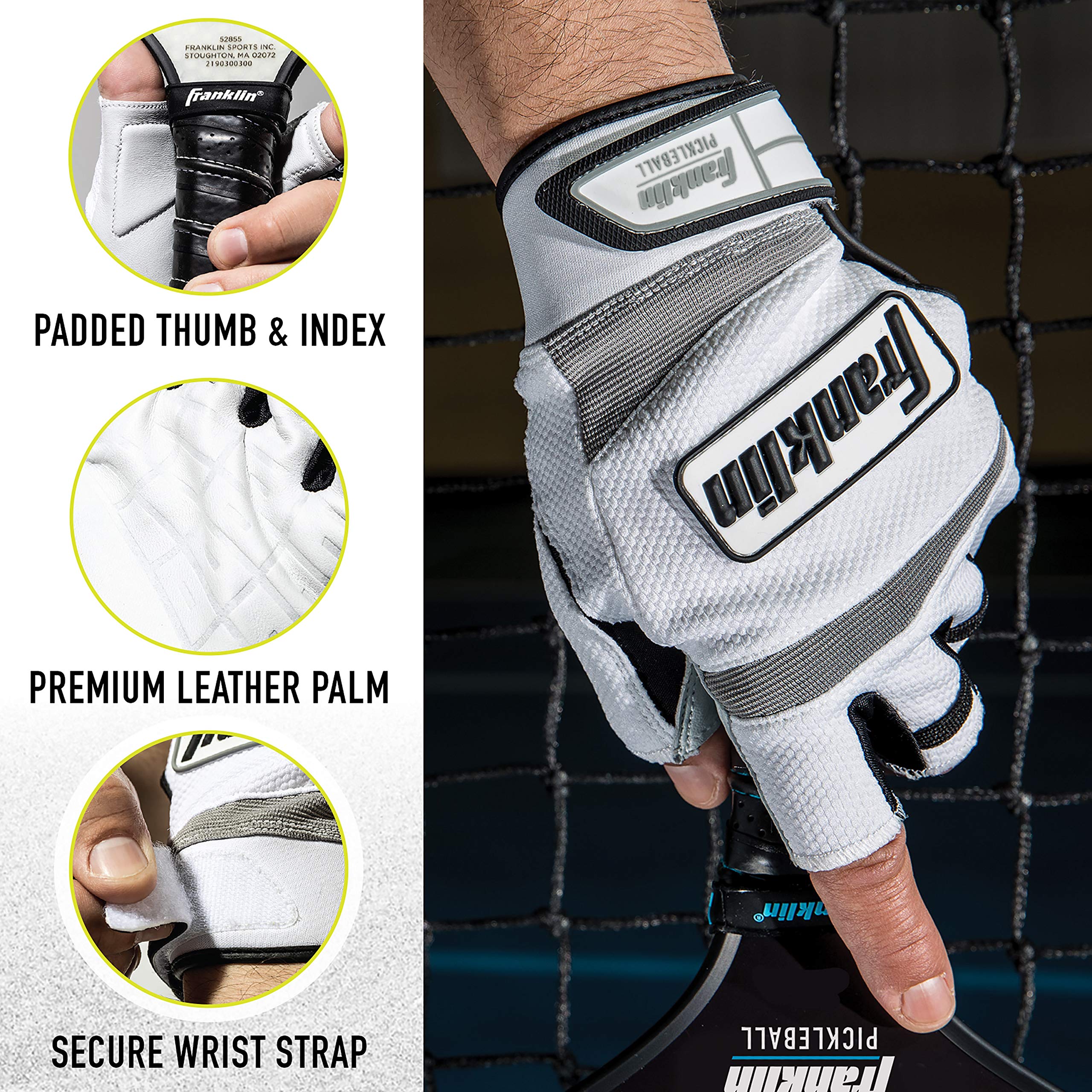 Franklin Sports Pickleball Gloves - Men's + Women's Adult Size Pickleball Gloves - Right Hand Glove for Pickleball + Racquetball - Pickleball Gear + Accessories - Righty - White - Adult Extra Small