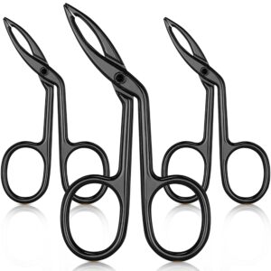 hicarer 3 packs eyebrow scissors tweezers, scissors handle shaped eyebrow straight tip tweezers clip, flat tip tweezers hair plucker, straight tip hairgripping eyebrow (black plated)