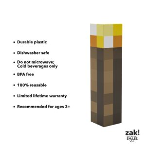 Minecraft Zak Designs Torch Shaped Water Bottle with Screw-on Lid, Durable Material Water Bottle Has Break Resistant Design Tumbler (22oz, Plastic, BPA-Free)