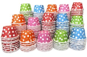 outside the box papers mini paper taster cups - sample .5 ounce souffle cups - red orange yellow green polka dot - 250 pack