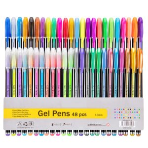 gel pens set colored pen fine point art marker pen 48 unique colors for adult coloring books kid doodling scrapbooking drawing writing sketching highlighter pens