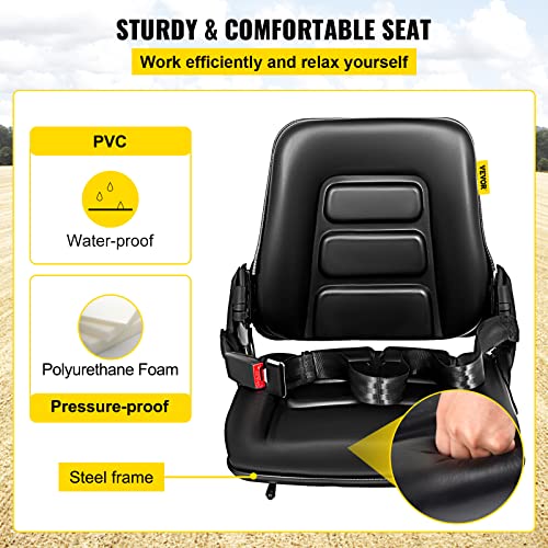 Bestauto Universal Adjustable Forklift Seat with Safety Belt, Full Suspension Seat Replacement for Heavy Mechanical Seat