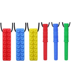 gnawrishing chew necklace 6-pieces perfect for autistic, adhd, spd, oral motor children, kids, boys, and girls (tough, long-lasting)