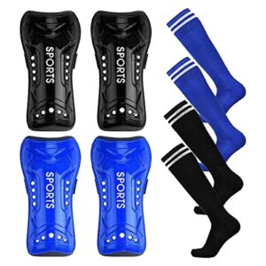 haploon shin guards soccer football shin pads protector calf protective gear for 5-12 old kids, teenagers, boys, girls, with 2 pair long sleeve soccer socks