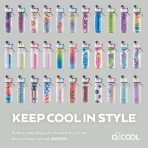 O2COOL Mist 'N Sip Misting Water Bottle 2-in-1 Function With No Leak Pull Top Spout Sports Reusable Water Bottle - 20 oz (2 Pack Baseball)