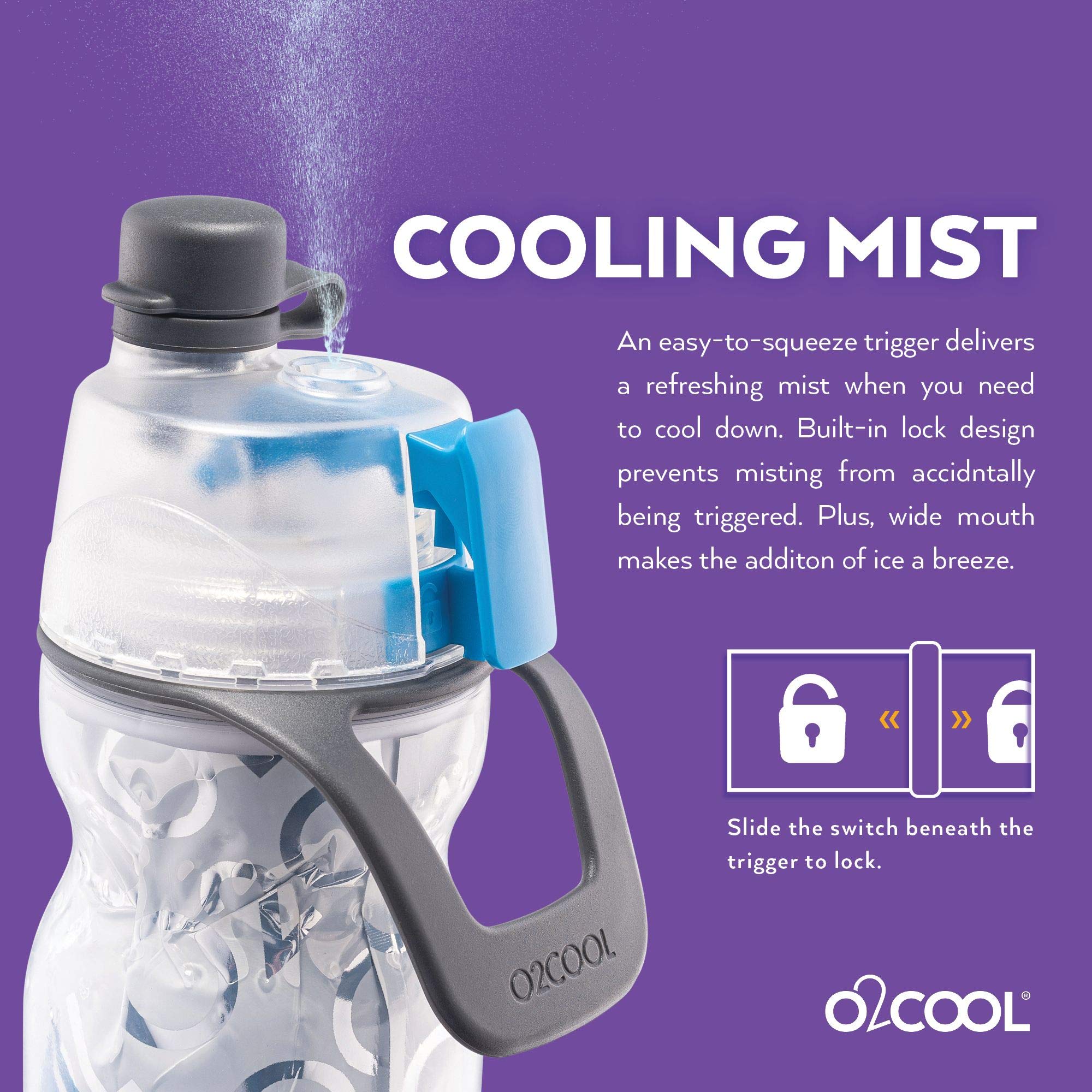 O2COOL Mist 'N Sip Misting Water Bottle 2-in-1 Function With No Leak Pull Top Spout Sports Reusable Water Bottle - 20 oz (2 Pack Baseball)