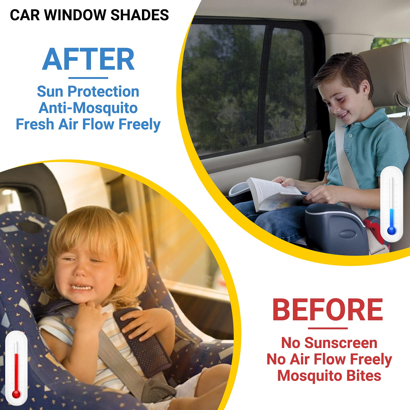 REACHTOP Car Window Shade for Baby, Car Window Screens, Sun Shade for Rear Window(2 Pack)