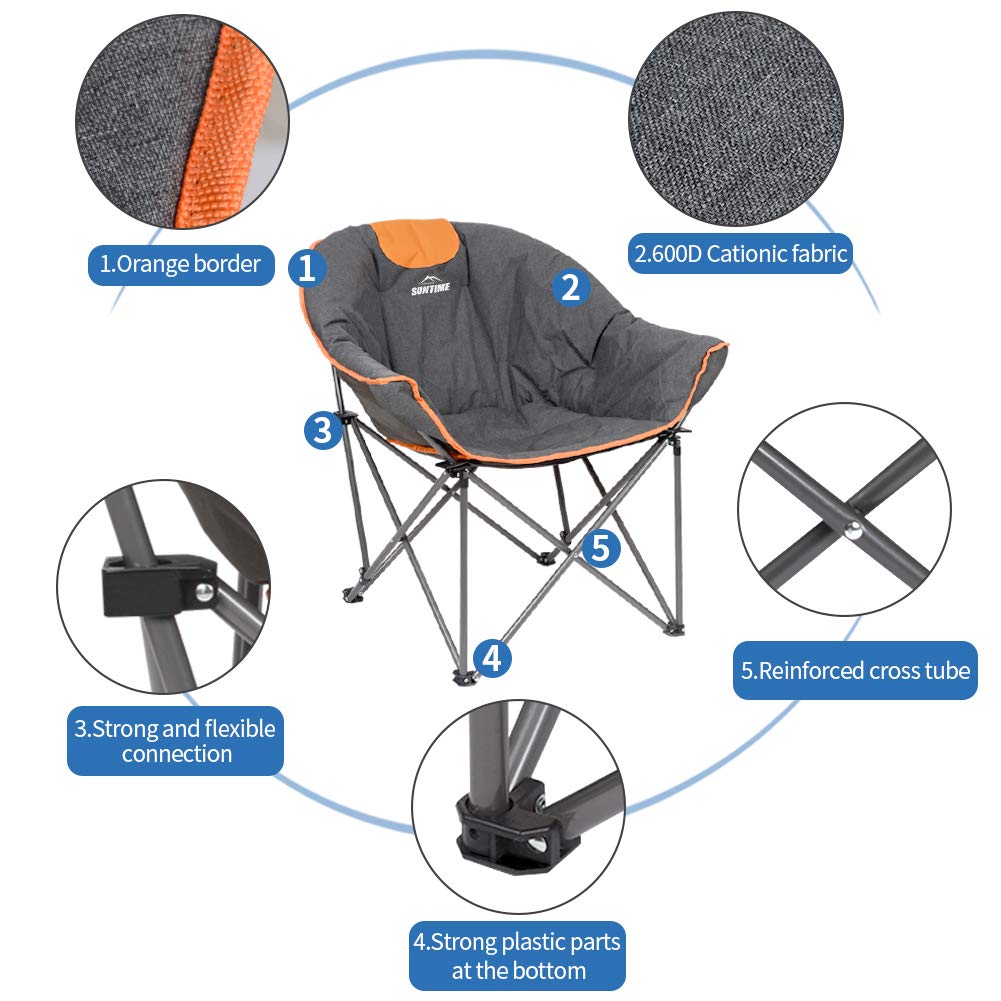 OUTDOOR LIVING SUNTIME Leisure Moon Folding Camping Chair Stable and Portable to Carry (Orange)