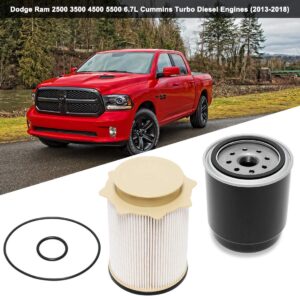 Wisamic 6.7L Cummins Fuel Filter Set Replacement for 2013-2018 Dodge Ram 2500 3500 4500 5500 6.7L Cummins Turbo Diesel Engines, Diesel Fuel Filter Water Separator Set Replace 68197867AA 68157291AA