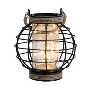 jhy design metal cage led lantern battery powered,7.3" tall cordless accent light with 20pcs fairy lights.great for weddings, parties, patio, events for indoors/outdoors.