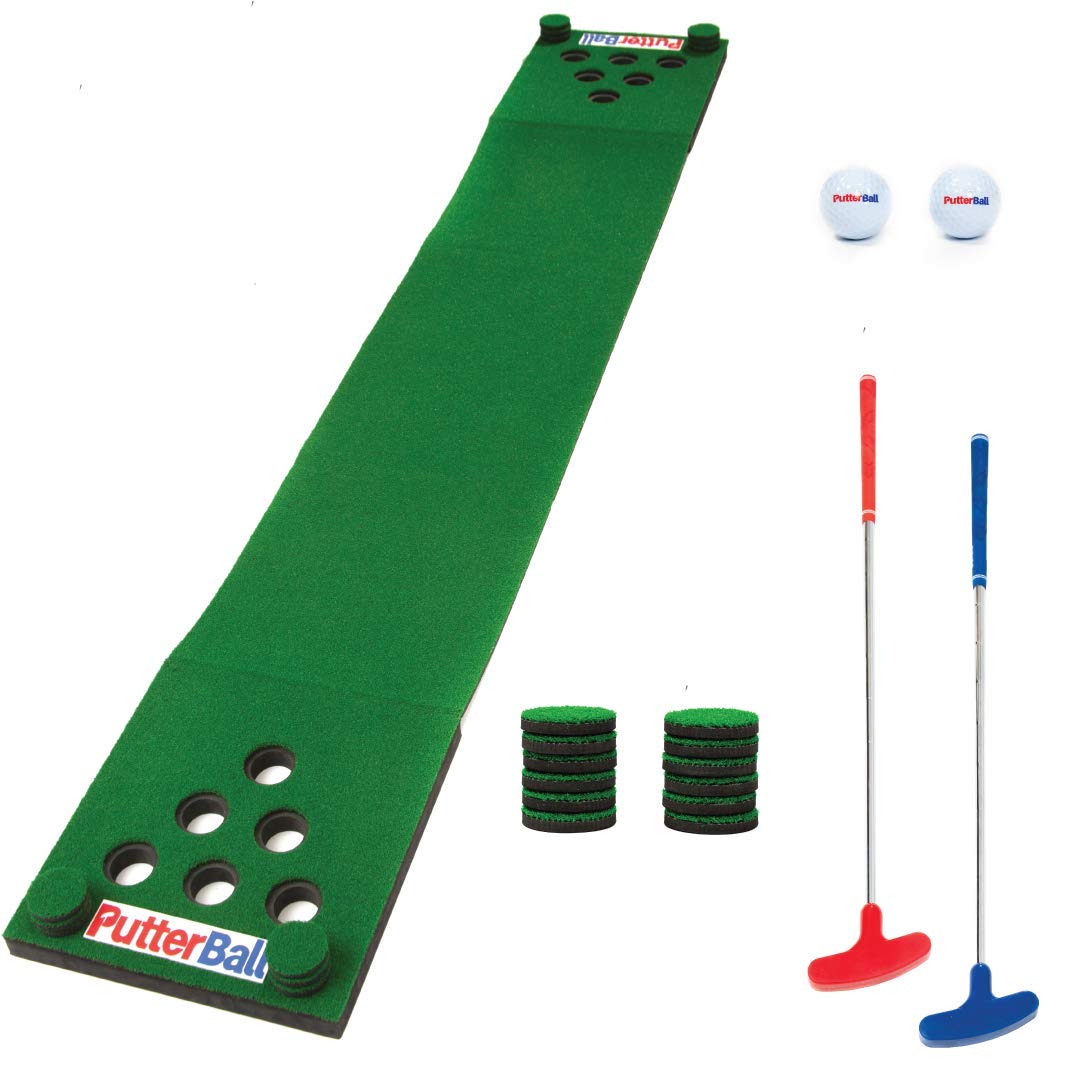 PutterBall Golf Pong Game Set The Original - Includes 2 Putters, 2 Golf Balls, Green Putting Pong Golf Mat & Golf Hole Covers - Best Backyard Party Golf Game Set