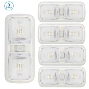 Kohree Upgrade 1000 Lumen Led RV Ceiling Double Dome Light Fixture, 5 Pack 12V Camper Interior Lighting with ON/Off Switch for Trailer RV Car Boat, Clear Cover (Natural White 4000-4500K, 60 X 5050SMD)