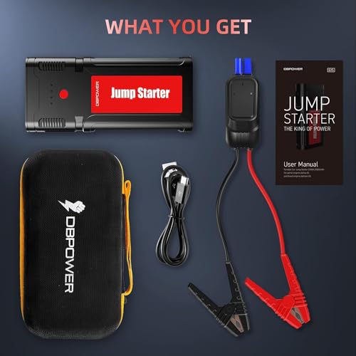 DBPOWER Jump Starter 2750A Peak 76.96Wh Portable Car Jump Starter (Up to 10L Gas/8L Diesel Engine) 12V Auto Battery Booster Pack with Smart Clamp Cables, Quick Charger, LED Light Jump Box