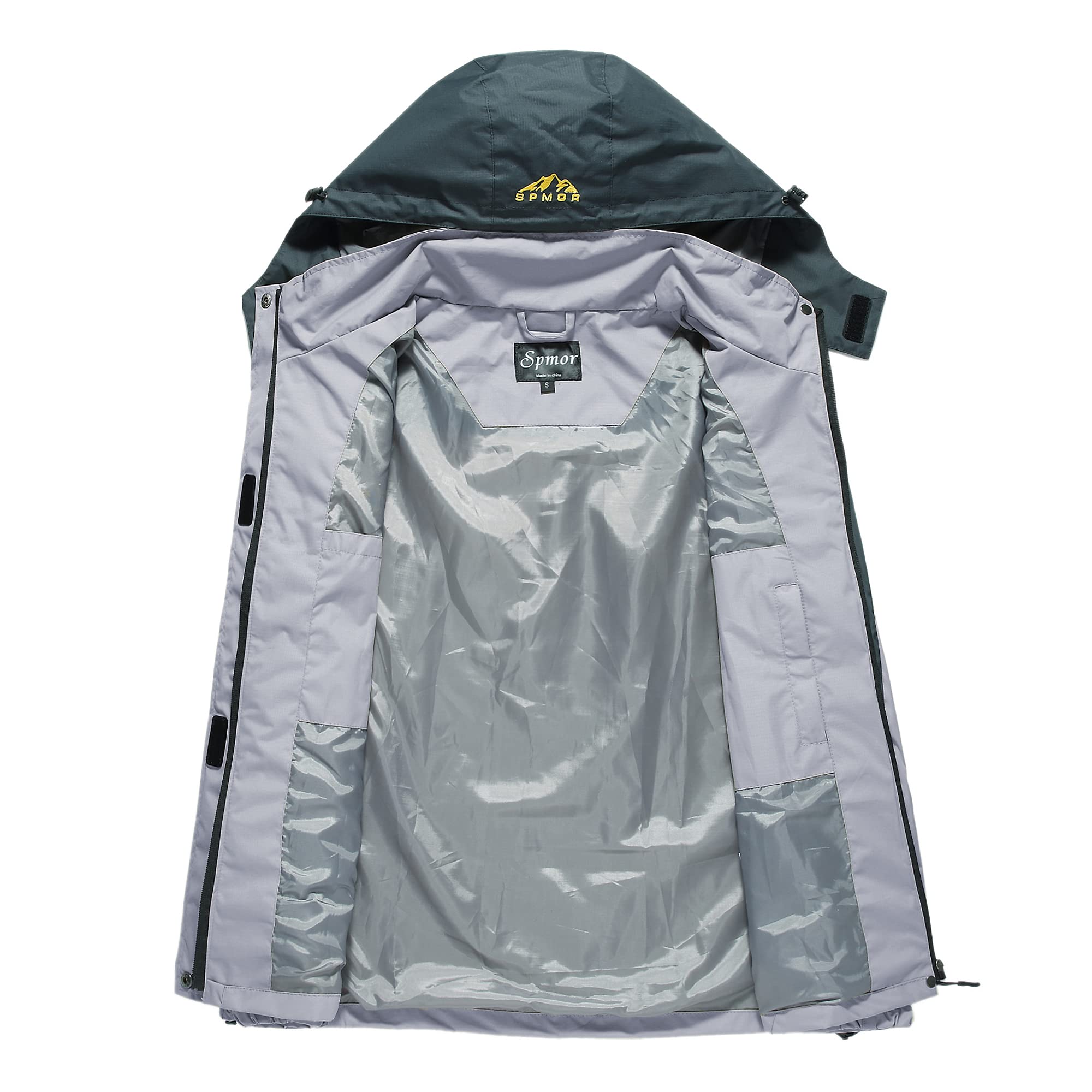Spmor Women's Waterproof Rain Jacket Cycling Windproof Breathable Hooded Windbreaker Grey Small