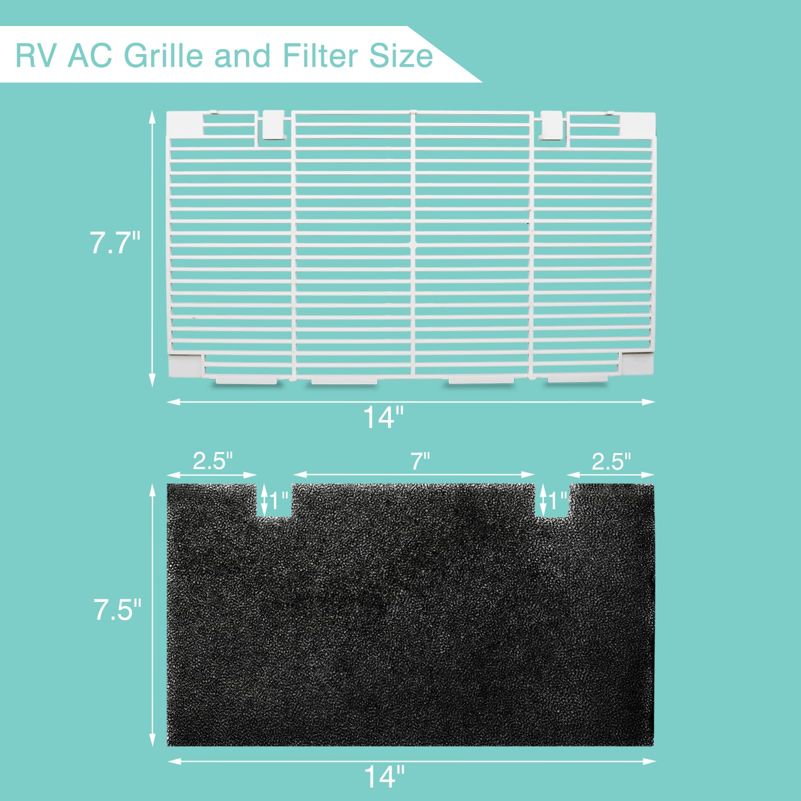 Seven Sparta RV A/C Ducted Air Grille Compatible with Dometic 3104928.019 with 2 Filters, Duo-Therm Pad Replacement Air Conditioner Vent cover, RV Interior Parts & Accessories 14.1" x 7.7" Polar White