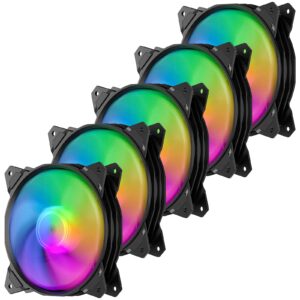 upHere 120mm 5V 3PIN Addressable RGB Case Fan Motherboard Sync Adjustable Colorful LED Fans with Controller 5x120mm PWM Fans PF1207-5