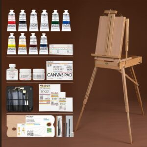 meeden art set with french easel for professional artist,supplies acrylic painting(10-60ml) kit with paintbrushes for adults,pre painter and canvas drawing starter-prime art series