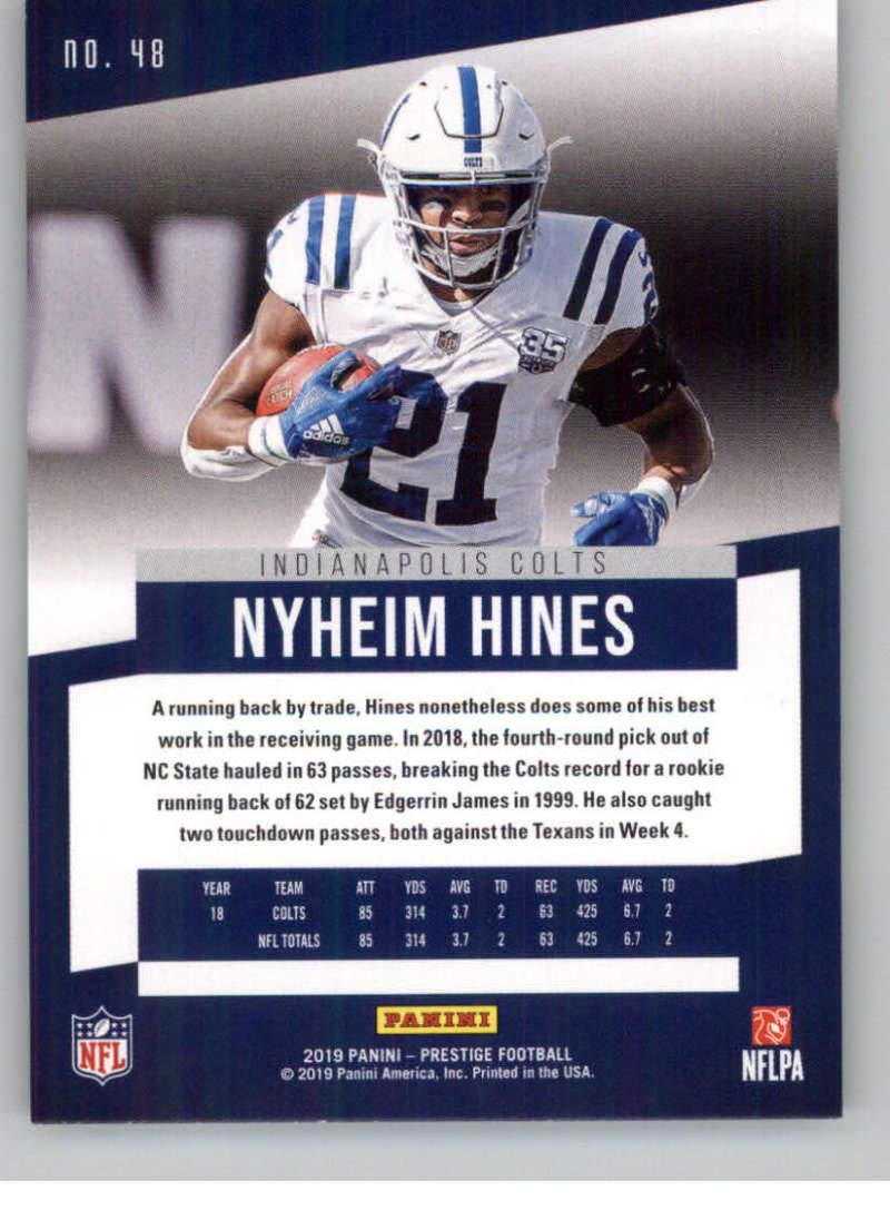 2019 Panini Prestige #48 Nyheim Hines Indianapolis Colts Football Card