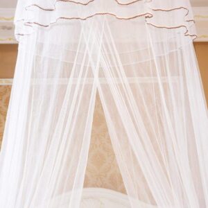 Pokerty Bed Mosquito Net, Breathable 360° Round Canopy Lace Princess Style Mosquito Net Bed Curtain Netting for Bedroom Decoration(White)