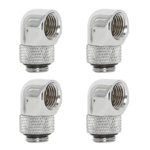 YaeCCC 4 Pack Nickel-Plated Brass Silver Chrome G 1/4" Male to Female 90 Degree Rotary Fitting Adapter for Computer Water Cooling System (4 PCS)