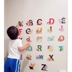 Finduat Alphabet Wall Stickers Decals, Removable Animal ABC Vinyl Wall Stickers for Home Room Kids Nursery Bedroom Living Room