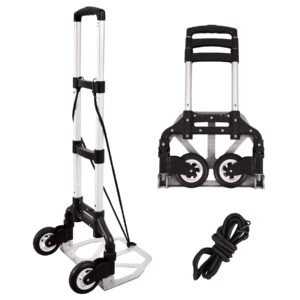 redswing folding hand truck, 165lbs capacity lightweight portable hand cart with bungee rope and 2 rubber wheels, heavy duty foldable hand dolly for home shopping，moving，travel，office ，silver
