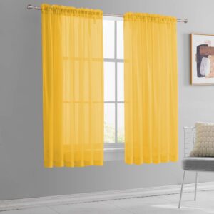 KEQIAOSUOCAI Gold Yellow Sheer Curtains for Small Windows Rod Pocket Short Dark Yellow Sheer Drapes 45 Inch for Bathroom Basement 1 Pair 52x45