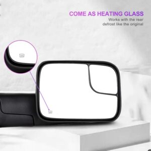 INEEDUP Towing Mirror Fits for 2003-2009 for Dodge for Ram 1500/2500/3500 Tow Mirror with Passenger Right Side 1PC Power Adjusted Heated No Turn Signal Light Manual Flip Up Function