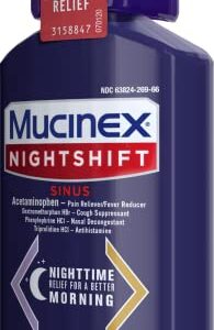 Mucinex Nightshift Sinus, Cold And Flu Cough Medicine For Adults, Powerful Nighttime Sinus Medicine For Sinus Relief, Sore Throat Relief, Cough Suppressant & Nasal Decongestant For Adults, 6 Fl Oz