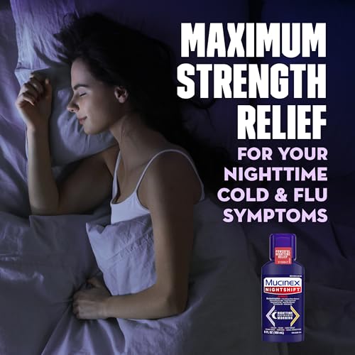 Mucinex Nightshift Sinus, Cold And Flu Cough Medicine For Adults, Powerful Nighttime Sinus Medicine For Sinus Relief, Sore Throat Relief, Cough Suppressant & Nasal Decongestant For Adults, 6 Fl Oz