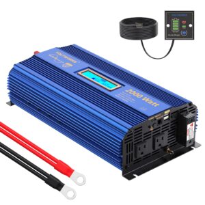 pure sine wave 2000watt car power inverter etl ul458 dc 12v to 120v ac with remote control and lcd display 1 ac terminal block 2 ac outlets 2x2.4a usb ports for rv truck boat by voltworks (12vblue)