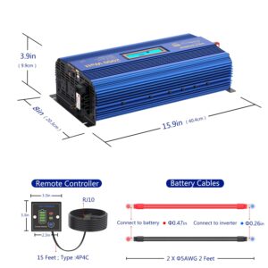 Pure Sine Wave 2000Watt Car Power Inverter ETL UL458 DC 12V to 120V AC with Remote Control and LCD Display 1 AC Terminal Block 2 AC Outlets 2x2.4A USB Ports for RV Truck Boat by VOLTWORKS (12VBlue)