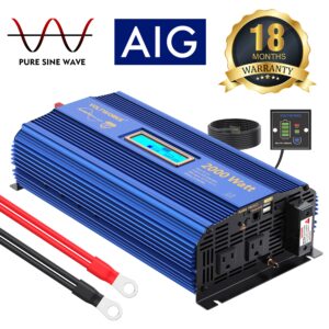 Pure Sine Wave 2000Watt Car Power Inverter ETL UL458 DC 12V to 120V AC with Remote Control and LCD Display 1 AC Terminal Block 2 AC Outlets 2x2.4A USB Ports for RV Truck Boat by VOLTWORKS (12VBlue)