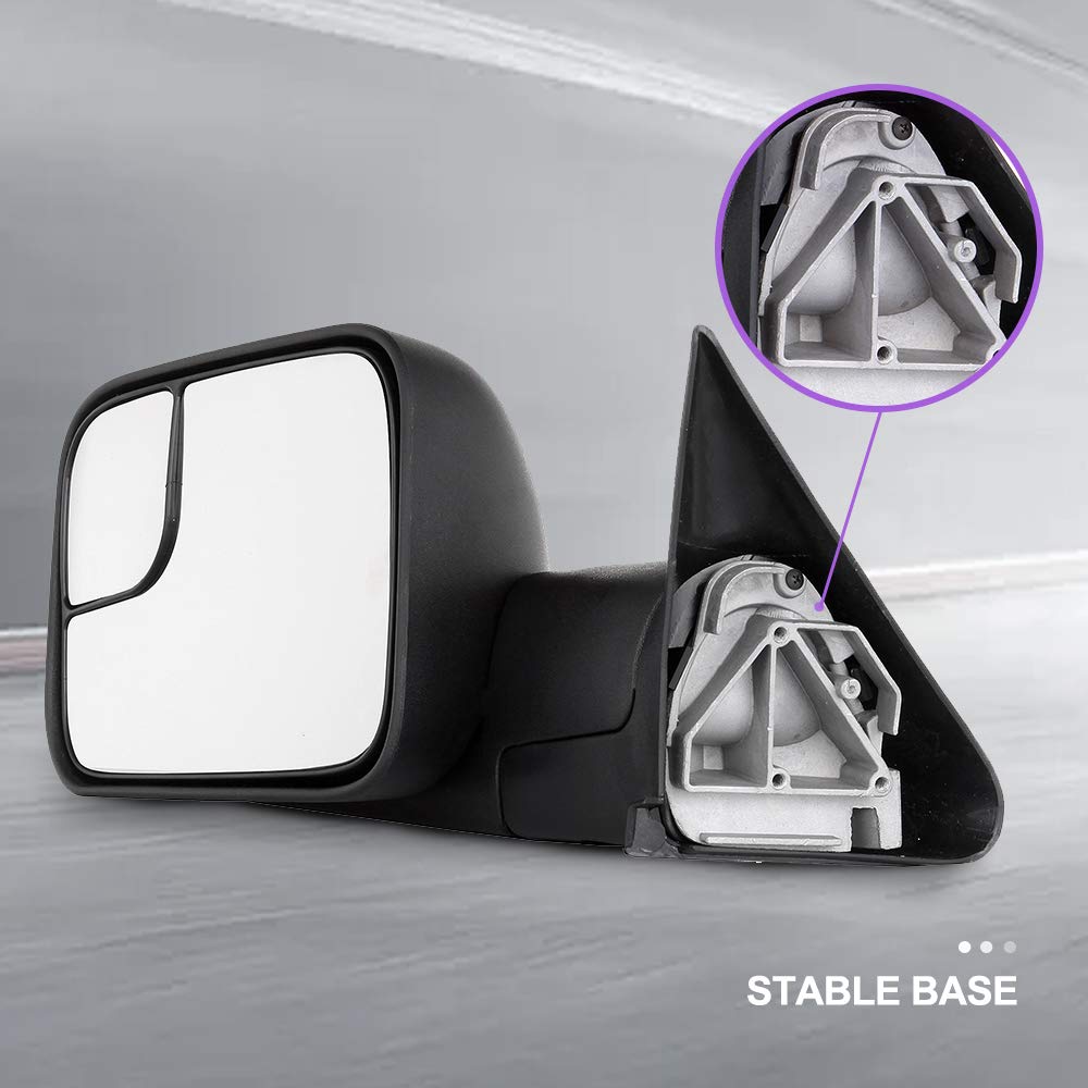 INEEDUP Towing Mirrors Fit for 94-01 for Dodge for Ram 1500 2002 for Dodge for Ram 2500/3500 Tow Mirrors with Left and Right Side Manual Adjusted No Heated No Signal Textured Manual Flip Up Function