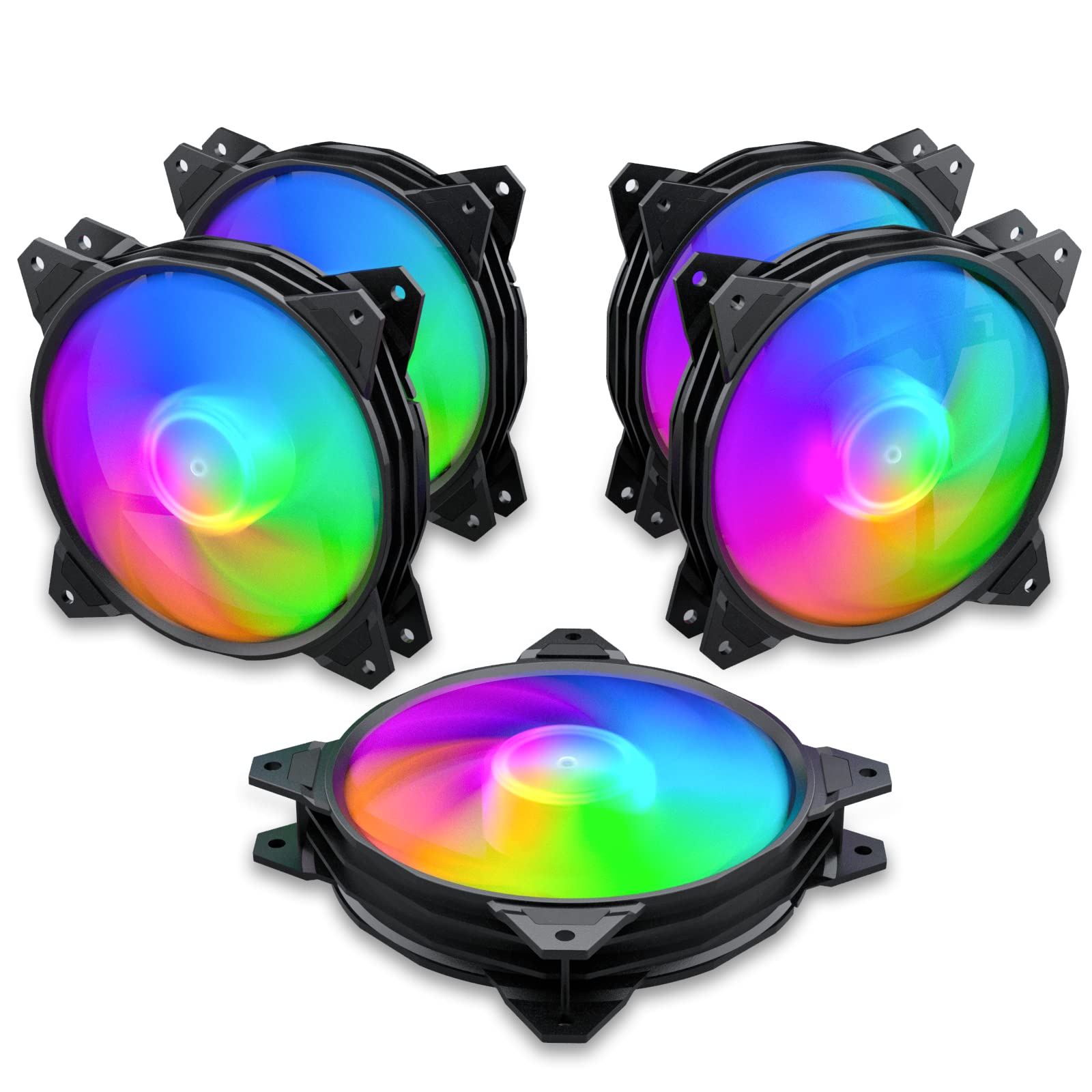 upHere 120mm Silent RGB Case Fan Adjustable Colorful Computer Cooling Fans,5-Pack 1,PF1206-5