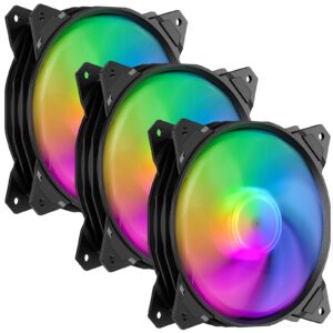 uphere long life 120mm pwm 4-pin high airflow quiet edition rainbow led case fan for pc cases, cpu coolers, and radiators 3-pack,(pf120cf4-3)