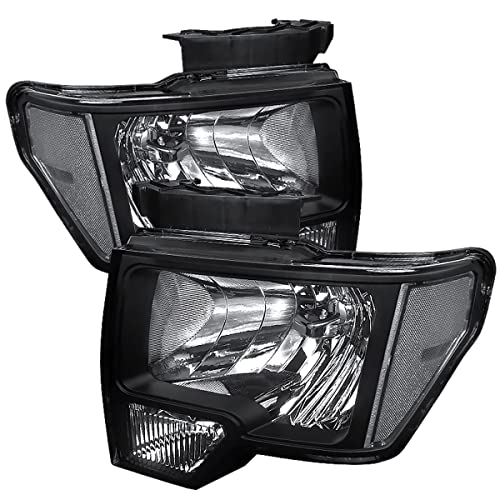 Carpartsinnovate For 2009-2014 Ford F150 F-150 Replacement Euro Black Headlights Driving Lamps Pair