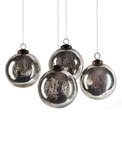 serene spaces living set of 4 antique silver mercury glass balls, ornaments for holiday décor, measures 4" diameter