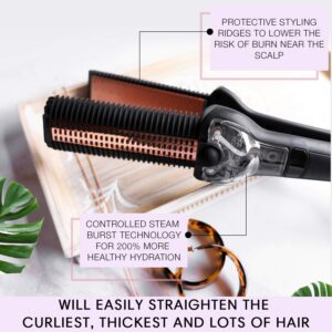 Maxiglide RP Hair Straightener by Maxius with Patented Flat Iron Retractable Detangling Pins for Faster Styling, Steam Burst Technology for Healthy Straightening and Heat Protection Removes Frizz