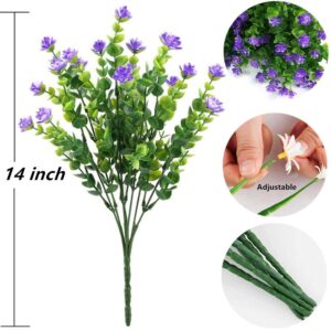 ZWYOQI 8 Bundles Artificial Flowers Outdoor UV Resistant Fake Plastic Plants Faux Greenery Shrubs Indoor Outside Hanging Planter Home Kitchen Office Wedding Garden Décor (Purple/8pcs)