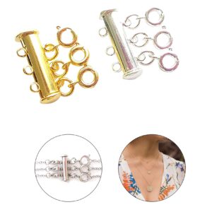 ymcafz layered necklace spacer clasp, 3 strands necklaces slide magnetic tube lock with lobster clasps, jewelry clasps connectors for layered bracelet jewelry crafts necklace, 2 pack gold and sliver