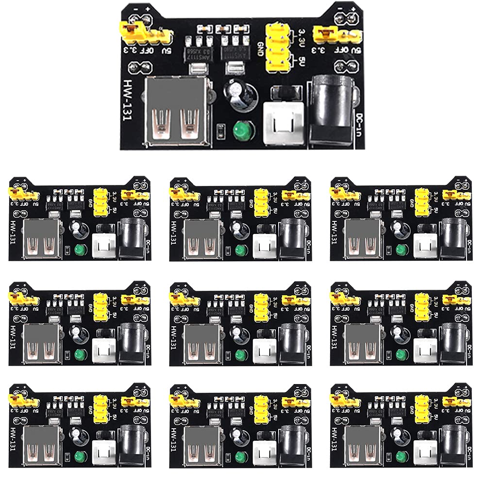 Aoicrie 10PCS 3.3V 5V Power Supply Module for MB102 102 Prototype Breadboard DC 6.5-12V or USB Power Supply Module