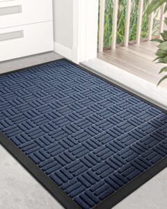 dexi front door mat outside entrance, all-season heavy duty rubber indoor outdoor doormat, fade resistant, low-profile, easy clean patio entryway rug, 23"x35", maze blue