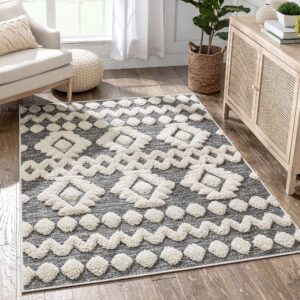 well woven cenar grey flat-weave hi-low pile diamond medallion stripes moroccan tribal 5'3" x 7'3" area rug